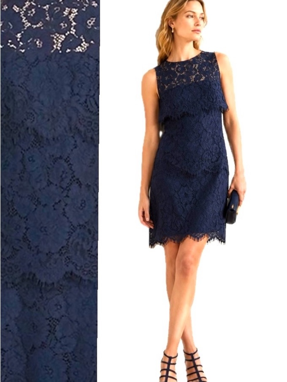 Lauren Ralph Lauren, Elegant Navy Tiered Lace Dress,  Size 10